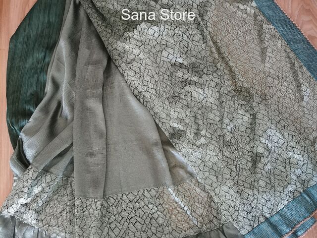 Ruffle Saree Metallic Green - 1