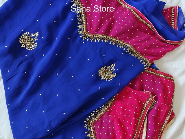 Royalblue Party Saree Pink Border - 1