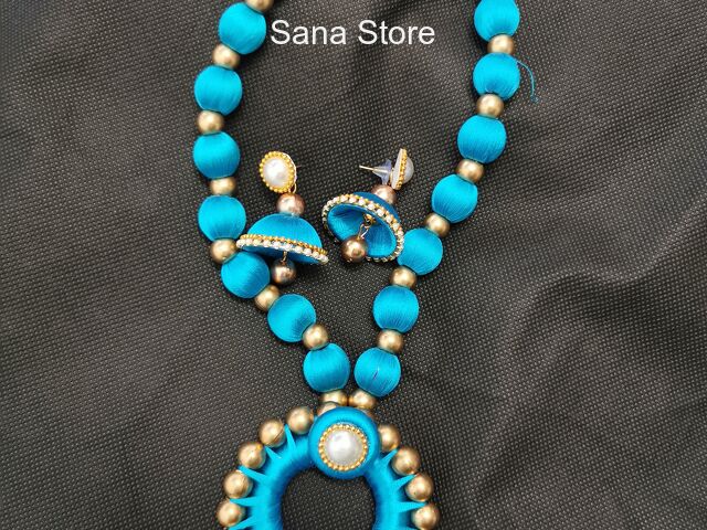 Lightblue Thread Necklace Set - 1