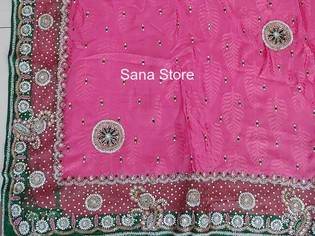 Pink Party Saree with Darkgreen Border - 1