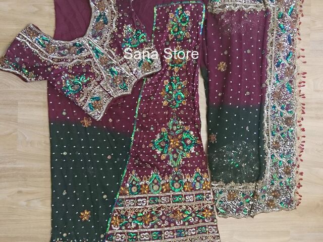 Readymade Designer Saree Darkpurple and Darkgreen - 1