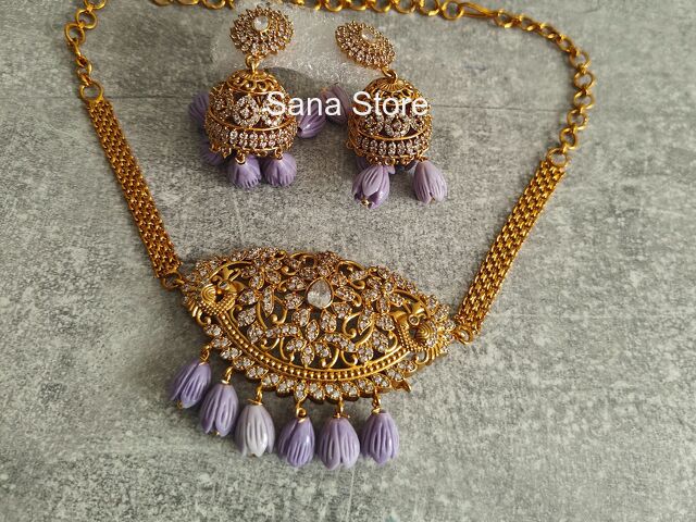 Purple Flower Necklace Set - 1